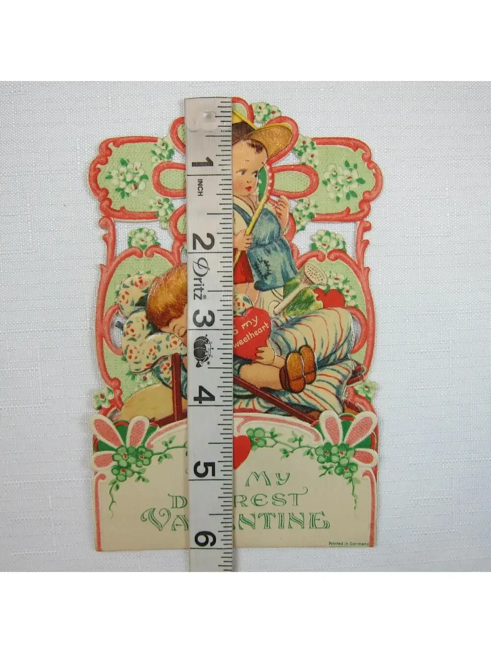 Vintage Valentine Pop Up 3D Die Cut Honeycomb Girl Boy Gardener Germany 1920-30s